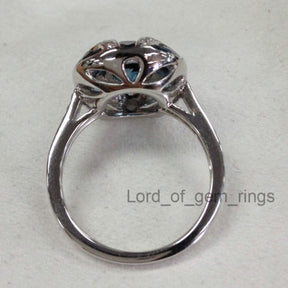 Oval London Blue Topaz Engagement Ring Pave Diamond Wedding 14K White Gold 6x8mm  Art Deco - Lord of Gem Rings - 4