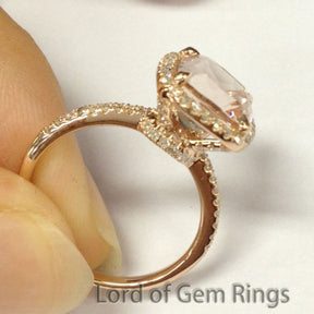 Cushion Morganite Engagement Ring Pave Diamonds Wedding 14K Rose Gold 8mm - Lord of Gem Rings - 2