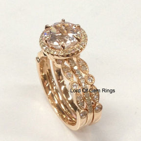 Reserved for Tiare,Custom 7x10mm Pear Peach Morganite 3 Wedding Ring Set - Lord of Gem Rings - 3