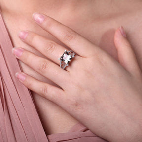 Princess Morganite Engagement Ring Pave Diamond Wedding 14K White Gold 10mm Filigree - Lord of Gem Rings - 5