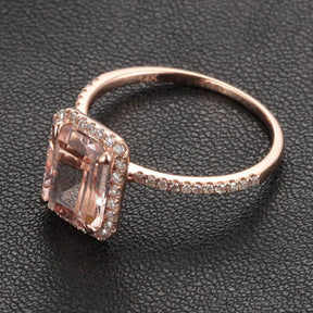 Reserved for  oneionegemm Emerald Cut Morganite Engagement Ring Pave Diamond 14K Rose Gold - Lord of Gem Rings - 4