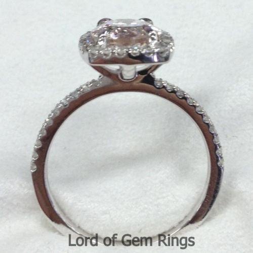 Reserved for mustangfanatik, Custom Oval Morganite Engagement Ring Diamond Cushion Halo - Lord of Gem Rings - 7