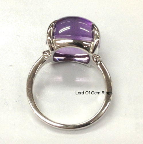 Cushion Amethyst Engagement Ring 14K White Gold Solitaire 12mm - Lord of Gem Rings - 3