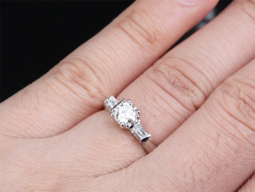 Round Forever Brilliant Moissanite Engagement Ring VS Diamonds Wedding 14K White Gold 5mm - Lord of Gem Rings - 2