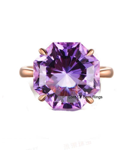 Octagon Amethyst Engagement Ring 14K Rose Gold 13mm, Solitaire - Lord of Gem Rings - 3