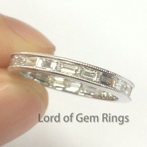 Baguette Diamond Wedding Band Eternity Anniversary Ring 14K White Gold-VS H Diamond Milgrain - Lord of Gem Rings - 1