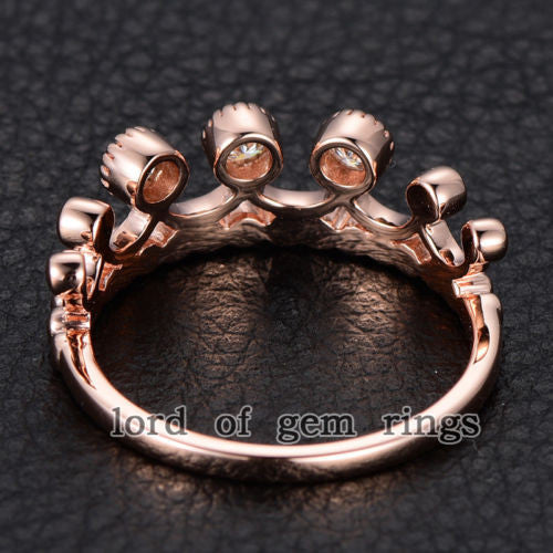Moissanite Engagement Ring 14K Rose Gold 3mm Round Royal Crown - Lord of Gem Rings - 4