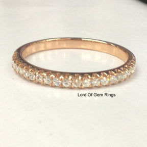 Moissanite Wedding Band Half Eternity Anniversary Ring 14K Rose Gold Stackable - Lord of Gem Rings - 4