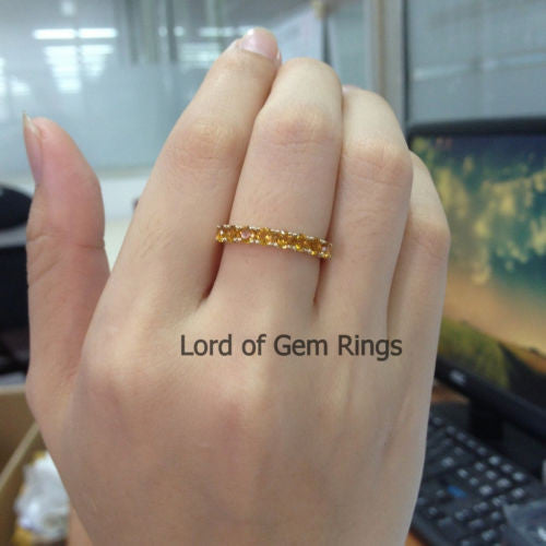Citrine Wedding Band Half Eternity Anniversary Ring 14K Yellow Gold - Lord of Gem Rings - 2
