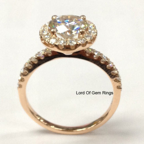 Round Moissanite Engagement Ring Pave Moissanite Wedding 14K Rose Gold 7mm - Lord of Gem Rings - 4