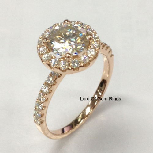 Round Moissanite Engagement Ring Pave Moissanite Wedding 14K Rose Gold 7mm - Lord of Gem Rings - 5