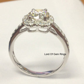 Round Moissanite Engagement Ring Heart Shaped Halo Diamond Wedding 14K White Gold 6.5mm - Lord of Gem Rings - 2