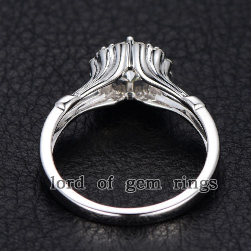 Round Forever Brilliant Moissanite Engagement Ring Pave Moissanite Wedding 14K White Gold 6.5mm Floral - Lord of Gem Rings - 2