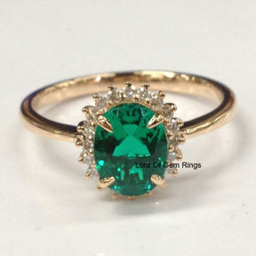 Oval Emerald Engagement Ring  Diamond Halo 14K Rose Gold,6x8mm - Lord of Gem Rings - 1