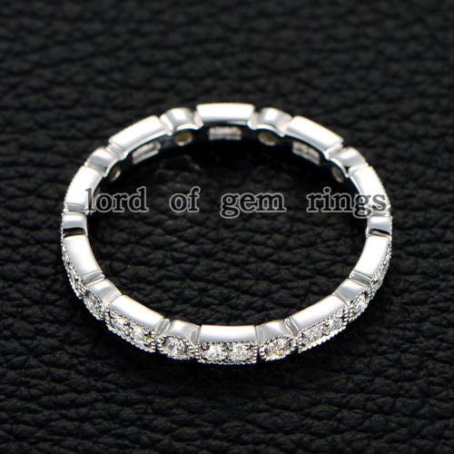 Pave Full Cut Diamond Wedding Band Eternity Anniversary Ring 14K White Gold Art Deco Antique - Lord of Gem Rings - 4
