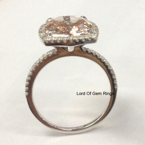Reserved for Jennifer, Cushion Morganite Engagement Ring Pave Diamond 14K White Gold - Lord of Gem Rings - 5