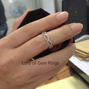 Pave Diamond Wedding Band Eternity Anniversary Ring 14K White Gold Floral - Lord of Gem Rings - 2