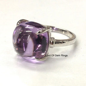 Cushion Amethyst Engagement Ring 14K White Gold Solitaire 12mm - Lord of Gem Rings - 4