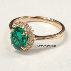 Oval Emerald Engagement Ring  Diamond Halo 14K Rose Gold,6x8mm - Lord of Gem Rings - 4