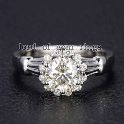 Round Forever Brilliant Moissanite Engagement Ring Pave Moissanite Wedding 14K White Gold 6.5mm Floral - Lord of Gem Rings - 4