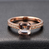 Asscher Morganite Engagement Ring Pave Diamond Wedding 14K Rose Gold - Lord of Gem Rings - 1