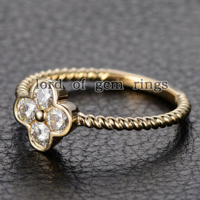 Moissanite Engagement Ring 14K Yellow Gold 3mm Round Four Leaved Clover Floral - Lord of Gem Rings - 5