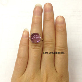 Cushion Amethyst Engagement Ring 14K White Gold Solitaire 12mm - Lord of Gem Rings - 2