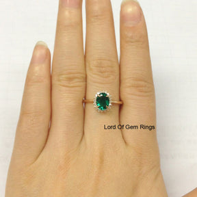 Oval Emerald Engagement Ring  Diamond Halo 14K Rose Gold,6x8mm - Lord of Gem Rings - 2