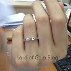 Baguette Diamond Wedding Band Eternity Anniversary Ring 14K White Gold-VS H Diamond Milgrain - Lord of Gem Rings - 5