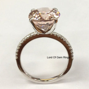 Oval Morganite Engagement Ring Pave  Diamond Wedding 14K White Gold 10x12mm - Lord of Gem Rings - 2