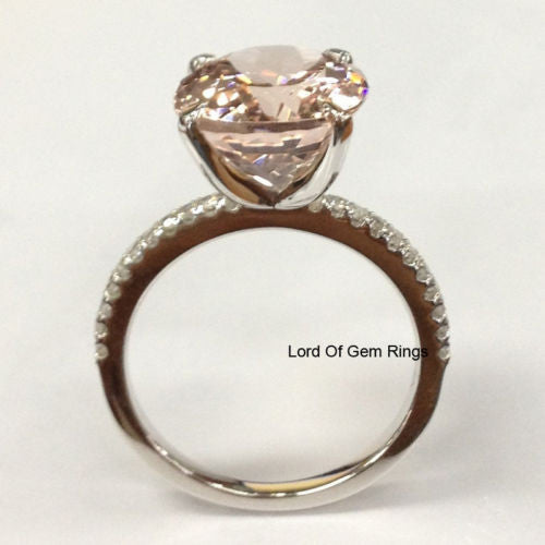 Oval Morganite Engagement Ring Pave  Diamond Wedding 14K White Gold 10x12mm - Lord of Gem Rings - 2