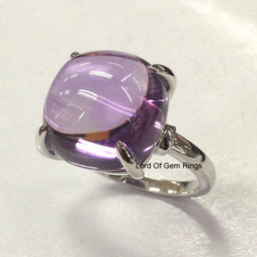 Cushion Amethyst Engagement Ring 14K White Gold Solitaire 12mm - Lord of Gem Rings - 1