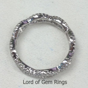Pave Diamond Wedding Band Eternity Anniversary Ring 14K White Gold Floral - Lord of Gem Rings - 3