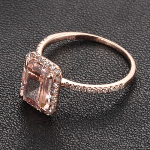 Reserved for Itu Emerald Cut Morganite Engagement Ring 14K Rose Gold 7x9mm - Lord of Gem Rings - 5