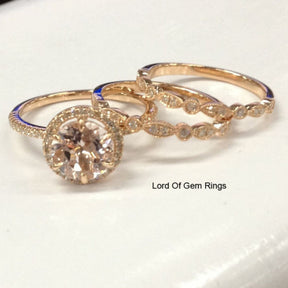 Reserved for Tiare,Custom 7x10mm Pear Peach Morganite 3 Wedding Ring Set - Lord of Gem Rings - 4