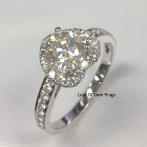 Round Moissanite Engagement Ring Heart Shaped Halo Diamond Wedding 14K White Gold 6.5mm - Lord of Gem Rings - 4