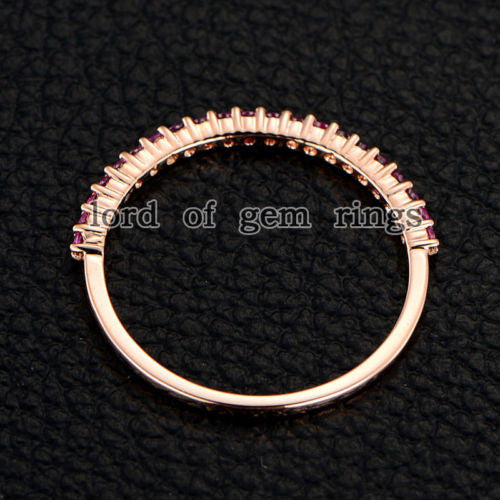 Pink Sapphires Wedding Band Half Eternity Anniversary Ring 14K Rose Gold - Lord of Gem Rings - 2