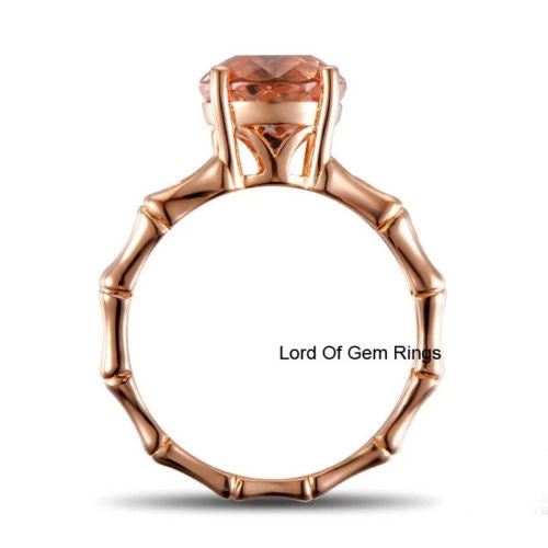 Round Morganite Engagement Ring Diamond 14K Rose Gold 8mm  Prong Set - Lord of Gem Rings - 3