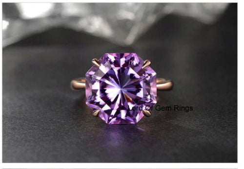 Reserved for chrisdaniel23 Octagon Amethyst Engagement Ring 14K Rose Gold Size 12 - Lord of Gem Rings - 4