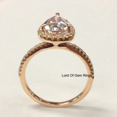 Pear Morganite Engagement Ring Pave Moissanite Wedding 14K Rose Gold 6x9mm - Lord of Gem Rings - 2