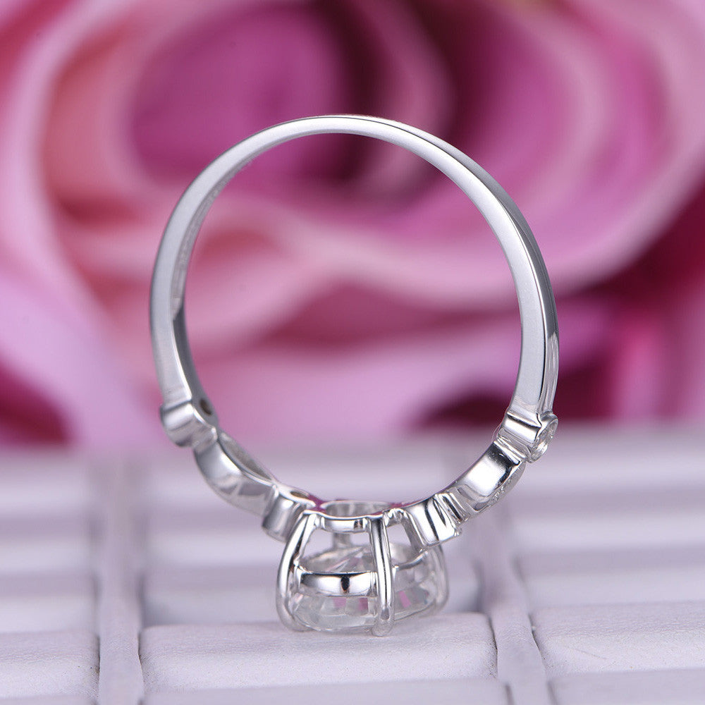 Art Deco Shank Oval White Topaz  Diamond Engagement Ring 14K Gold