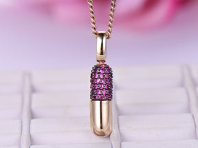 Ruby Pill Pendant 14K Solid Rose Gold
