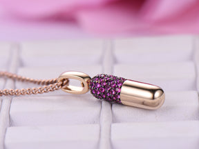 Ruby Pill Pendant 14K Solid Rose Gold