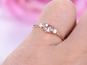Three-Stone Dainty Oval Morganite Diamond Engagement Ring