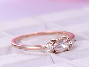 Three-Stone Dainty Oval Morganite Diamond Engagement Ring