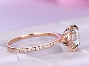 Round Moissanite Engagement Ring Diamond Halo in 18K Gold