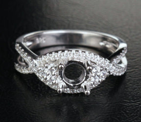 Unique 5mm Round Cut 14K White Gold Pave .41CT Engagement Diamonds Ring Setting - Lord of Gem Rings - 1