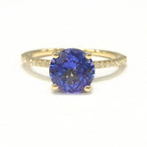 Round Tanzanite Engagement Ring Pave Diamond Wedding 14K Yellow Gold 7mm - Lord of Gem Rings - 2