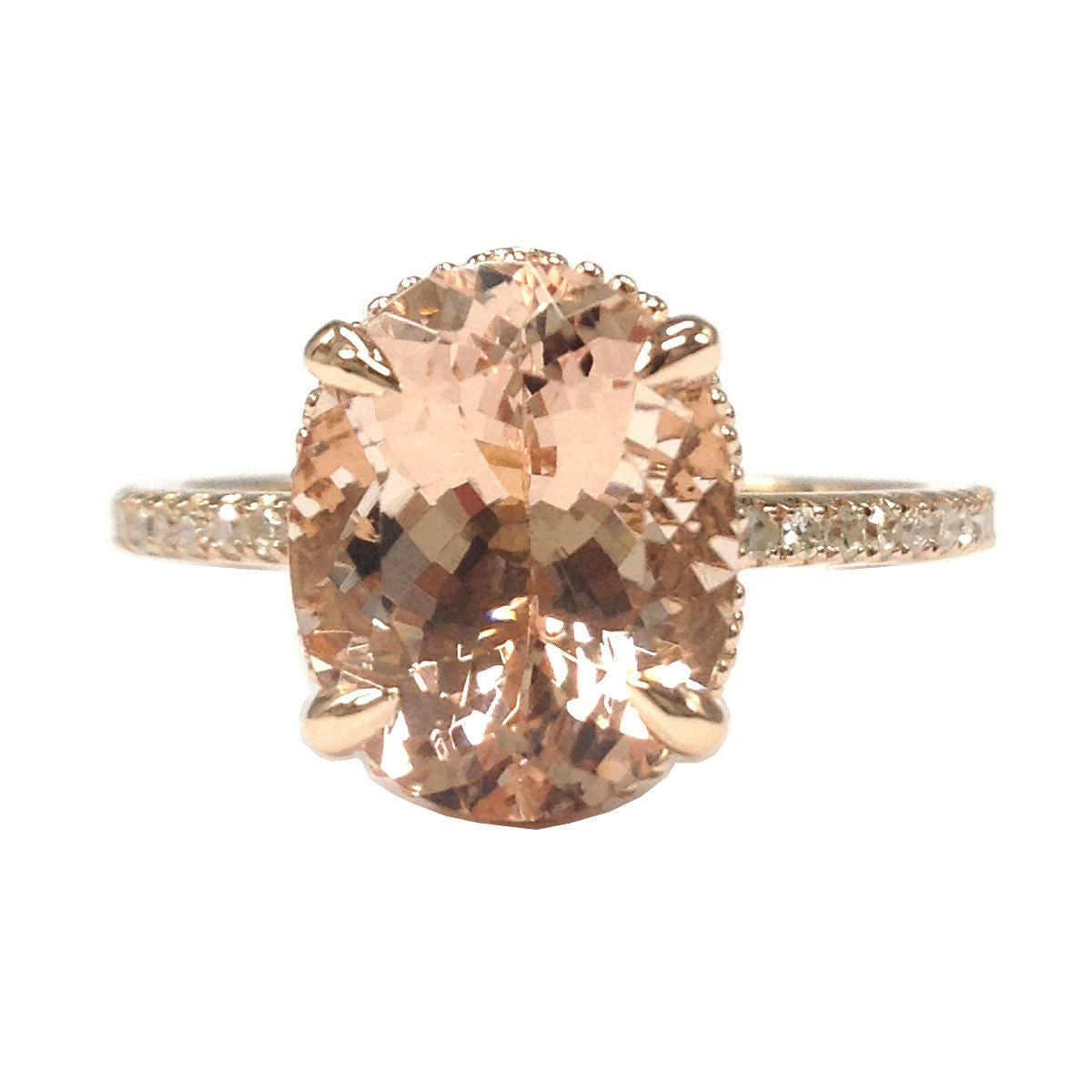 Reserved for Judi, Oval Pink Morganite Engagement Ring Pave Diamond 14K Rose Gold - Lord of Gem Rings - 3