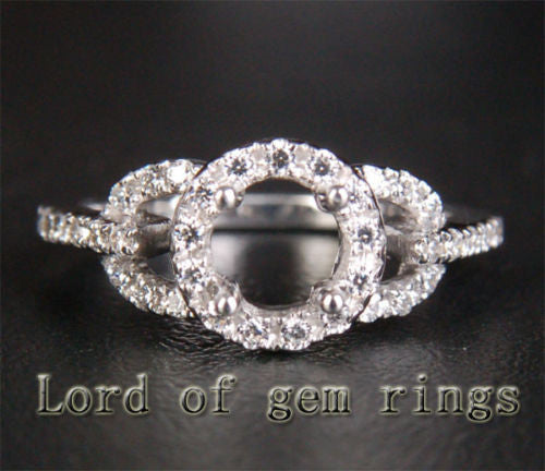 Diamond Engagement Semi Mount Ring 14K White Gold Setting Round 6mm - Lord of Gem Rings - 1